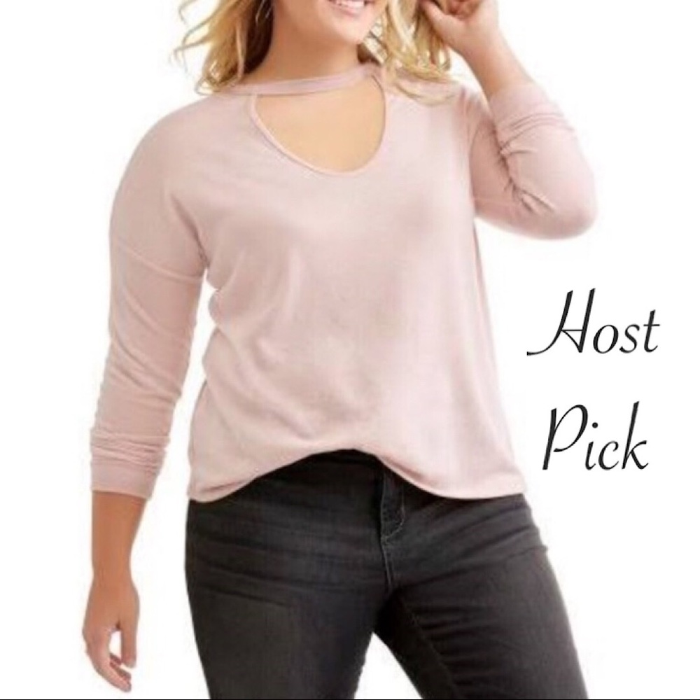 Pink Ultra Soft Choker Style Long Sleeve Tee